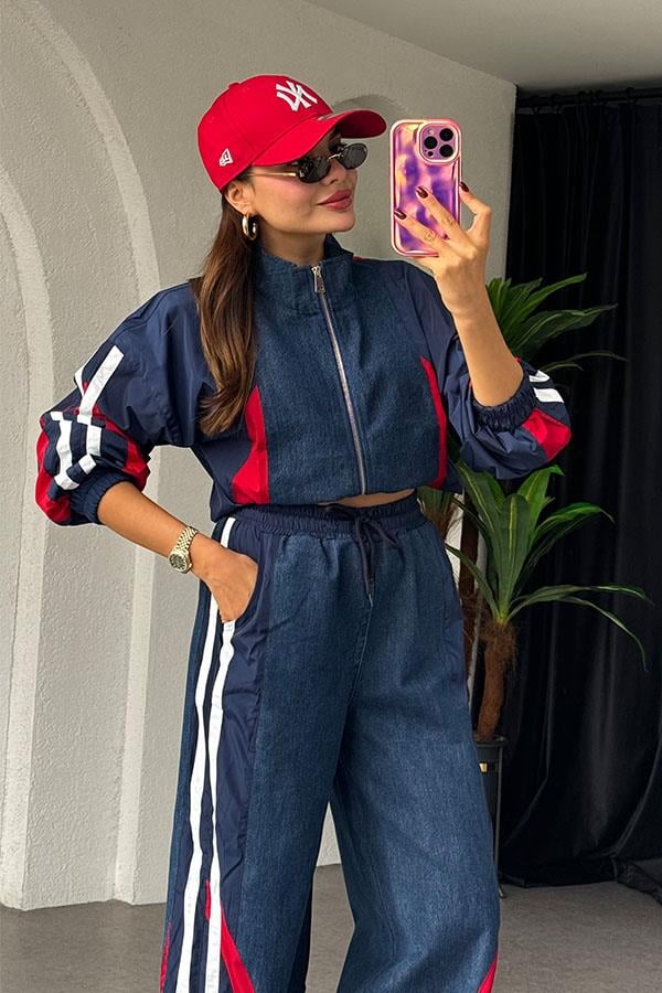 Odelle Kırmızı Tasarım Paraşüt Jean Takım