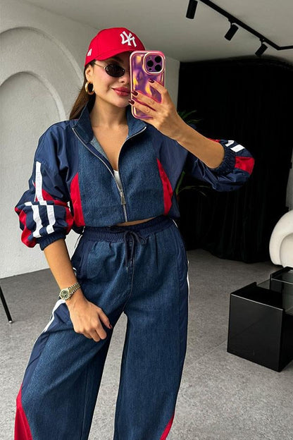 Odelle Kırmızı Tasarım Paraşüt Jean Takım