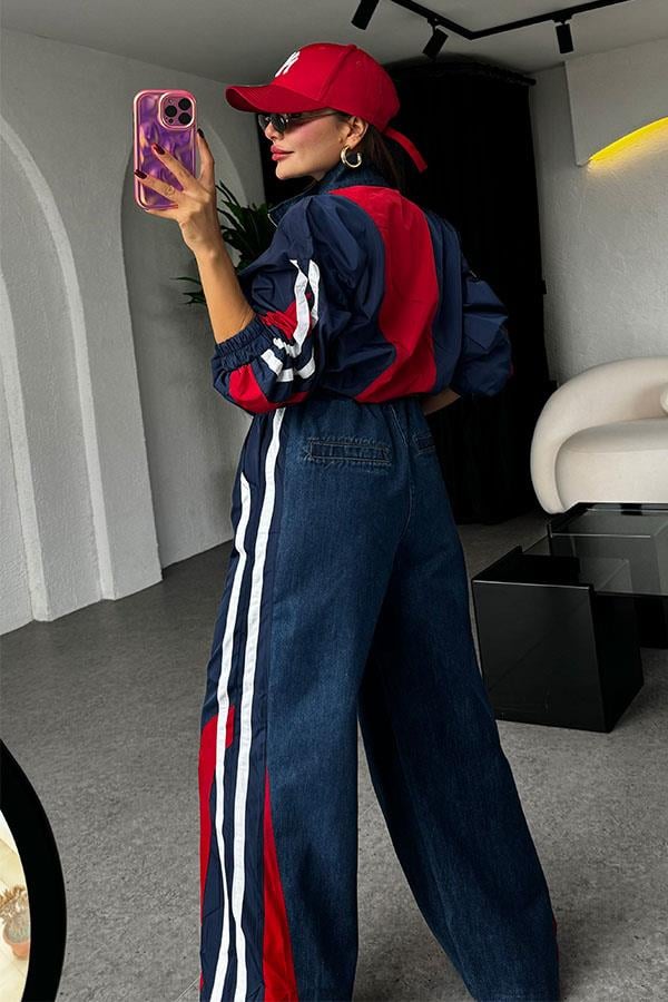 Odelle Kırmızı Tasarım Paraşüt Jean Takım