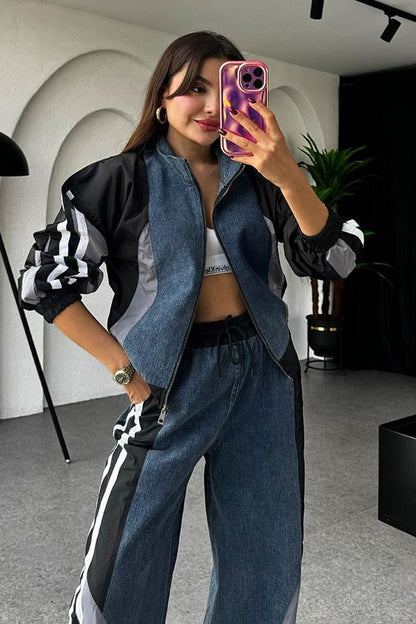 Odelle Siyah Tasarım Paraşüt Jean Takım