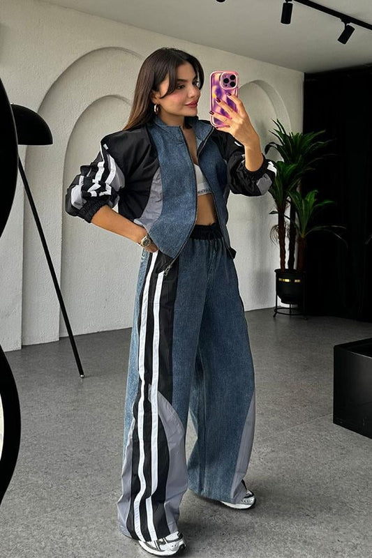 Odelle Siyah Tasarım Paraşüt Jean Takım