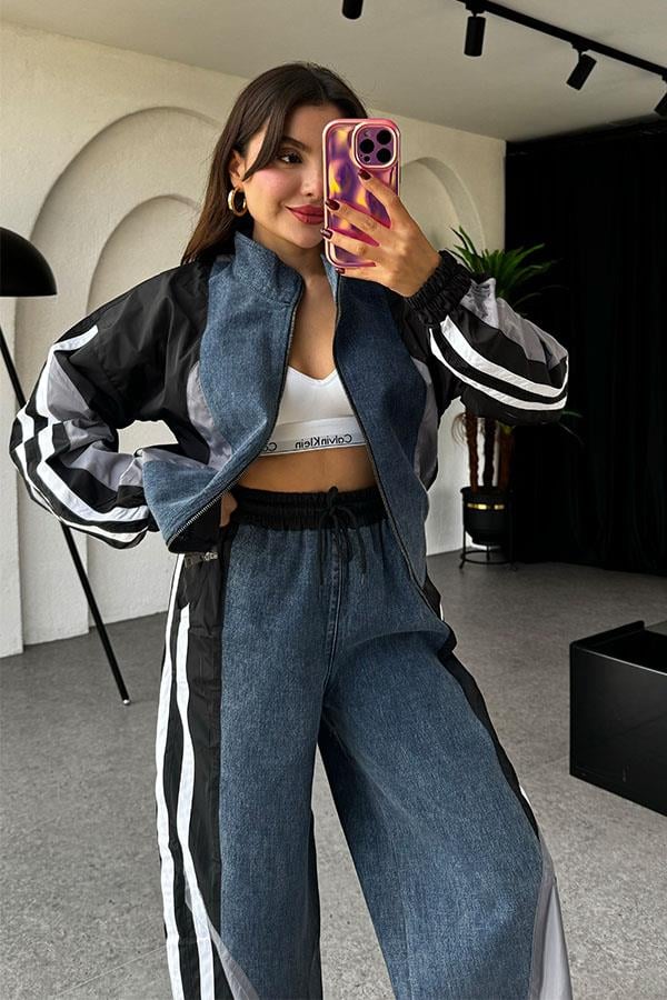 Odelle Siyah Tasarım Paraşüt Jean Takım