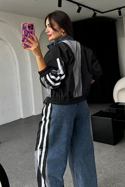 Odelle Siyah Tasarım Paraşüt Jean Takım