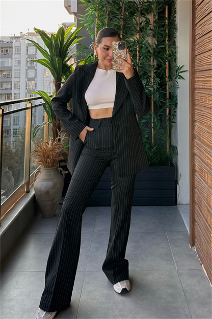 Old money siyah çizgili slim fit takım