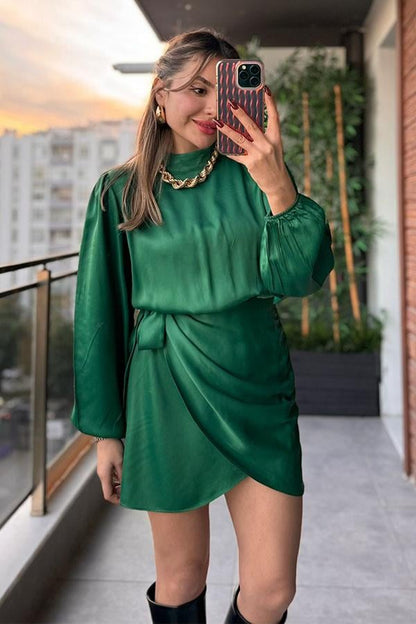 Olvera Yeşil Saten Elbise