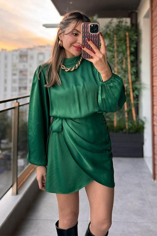 Olvera Yeşil Saten Elbise