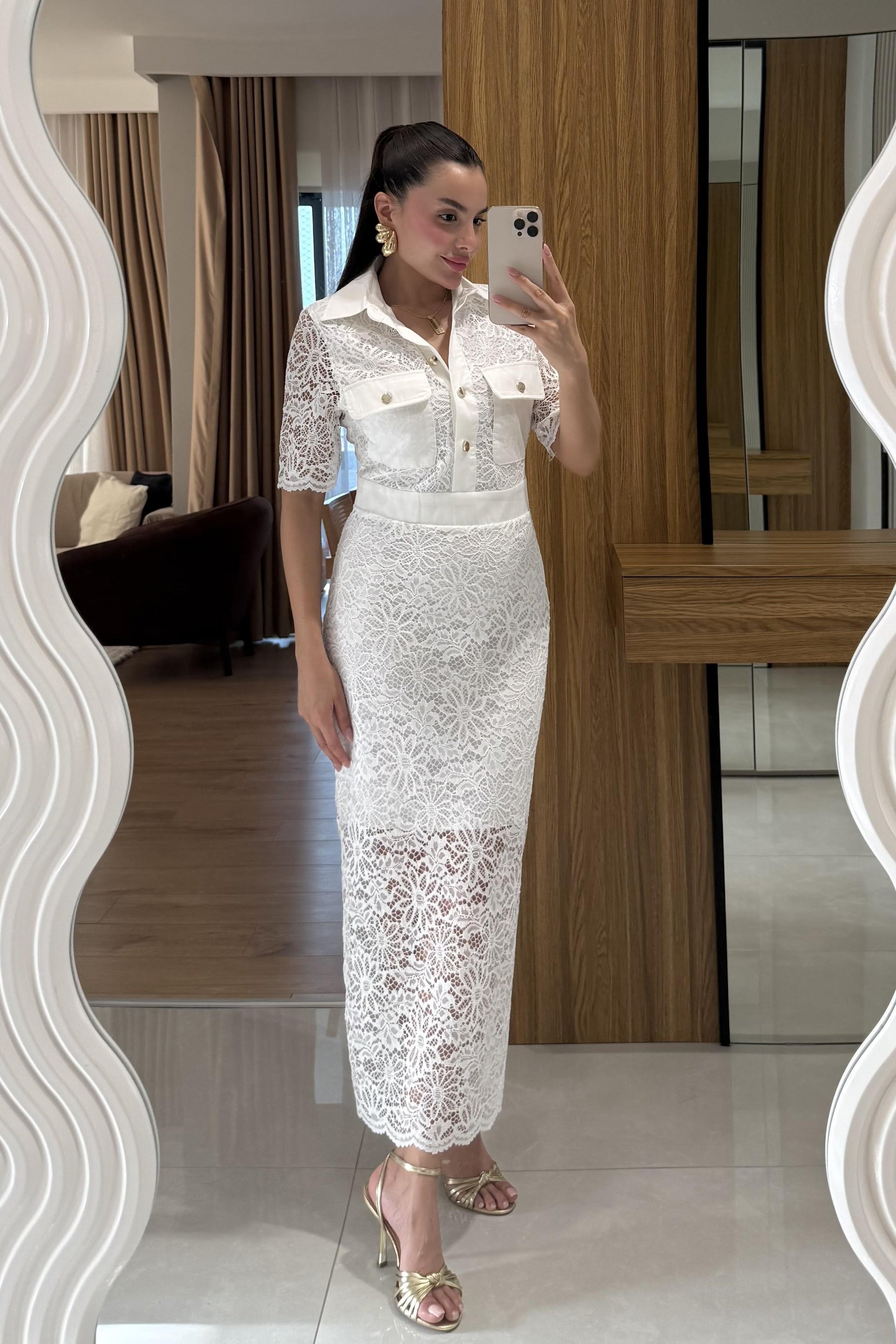 Olyvia Beyaz Dantel Elbise