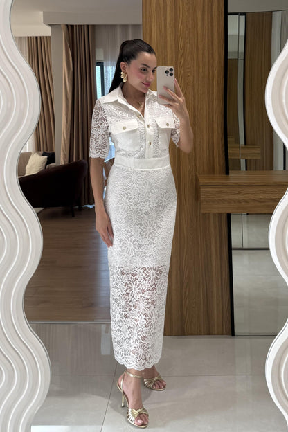 Olyvia Beyaz Dantel Elbise