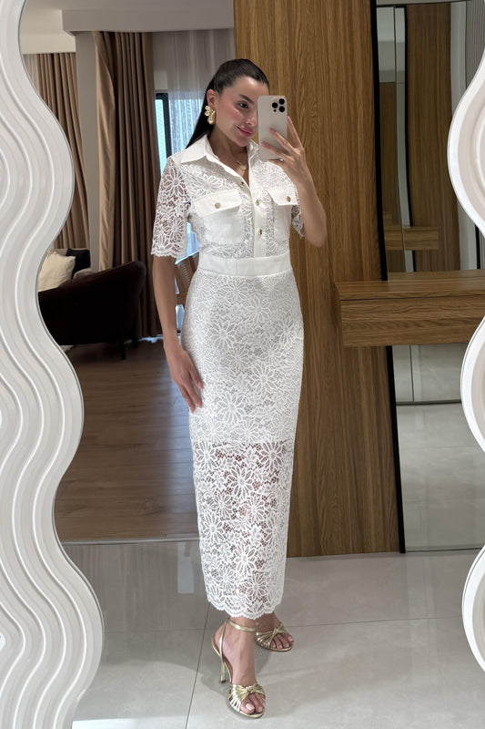 Olyvia Beyaz Dantel Elbise
