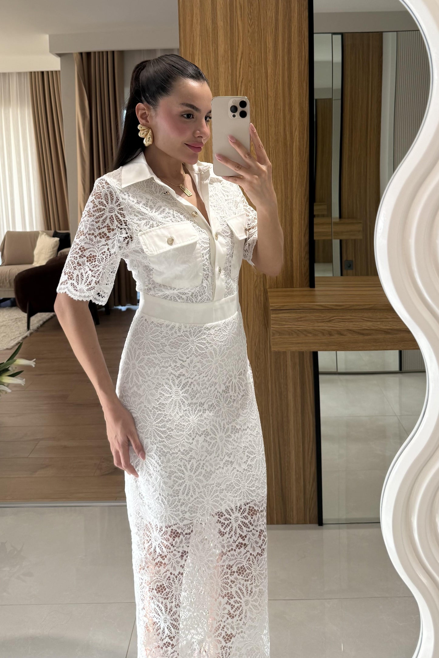 Olyvia Beyaz Dantel Elbise