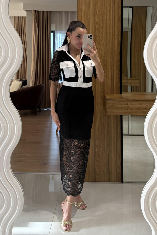 Olyvia Siyah Dantel Elbise
