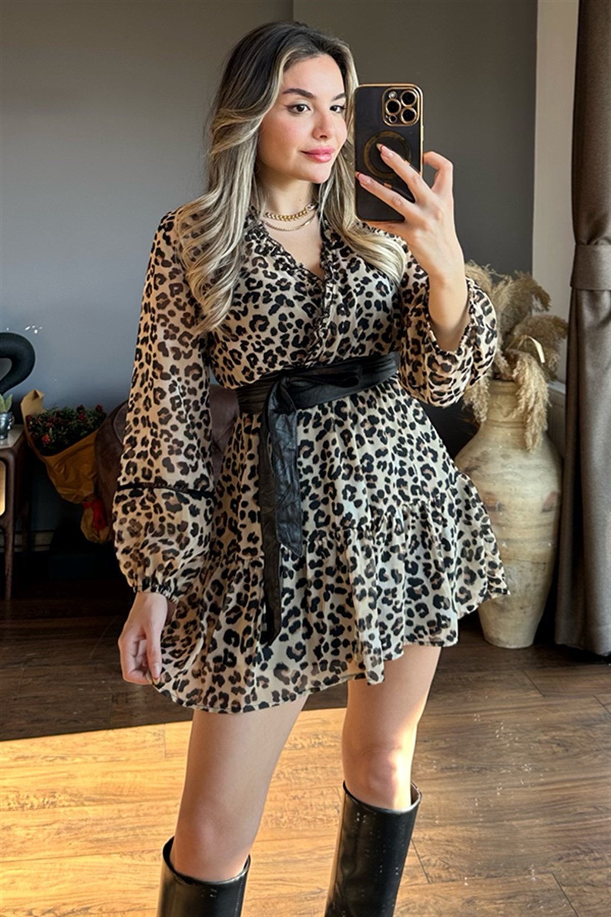 Önü kruvaze leo şifon elbise