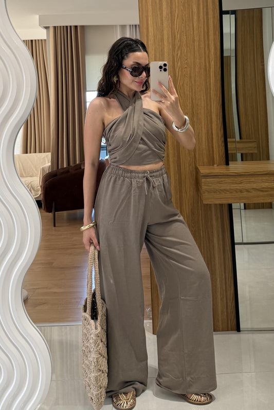 Ophira Vizon Boyundan Bağlamalı Keten Takım