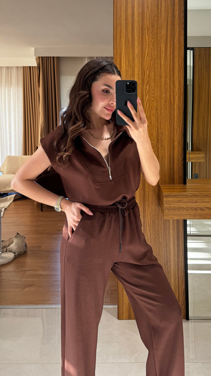 Orelia Acı Kahve Fermuarlı Modal Takım