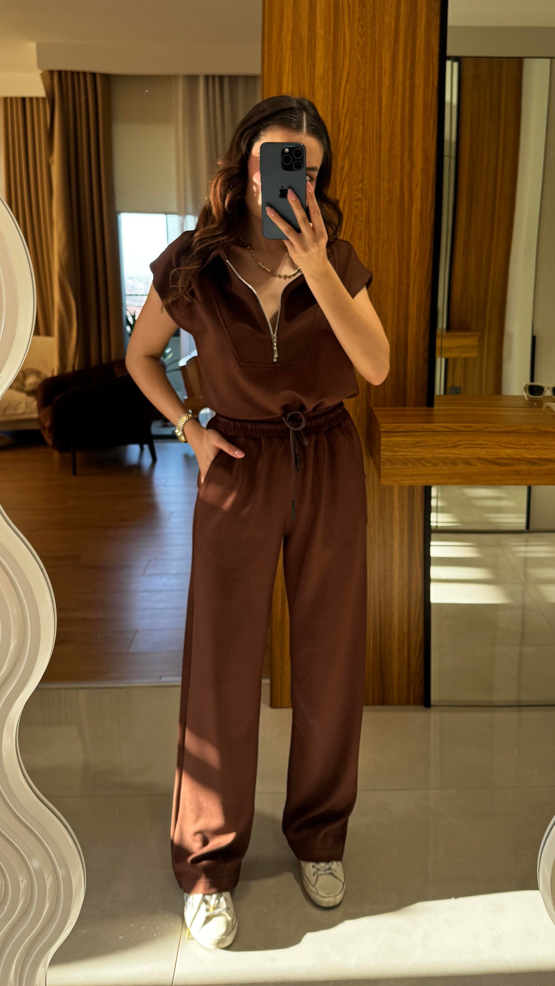 Orelia Acı Kahve Fermuarlı Modal Takım