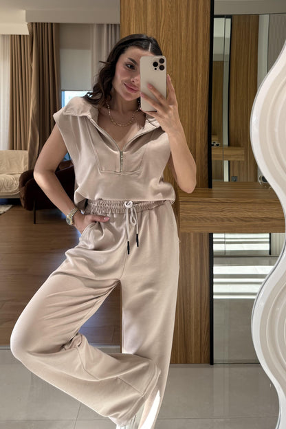 Orelia Bej Fermuarlı Modal Takım