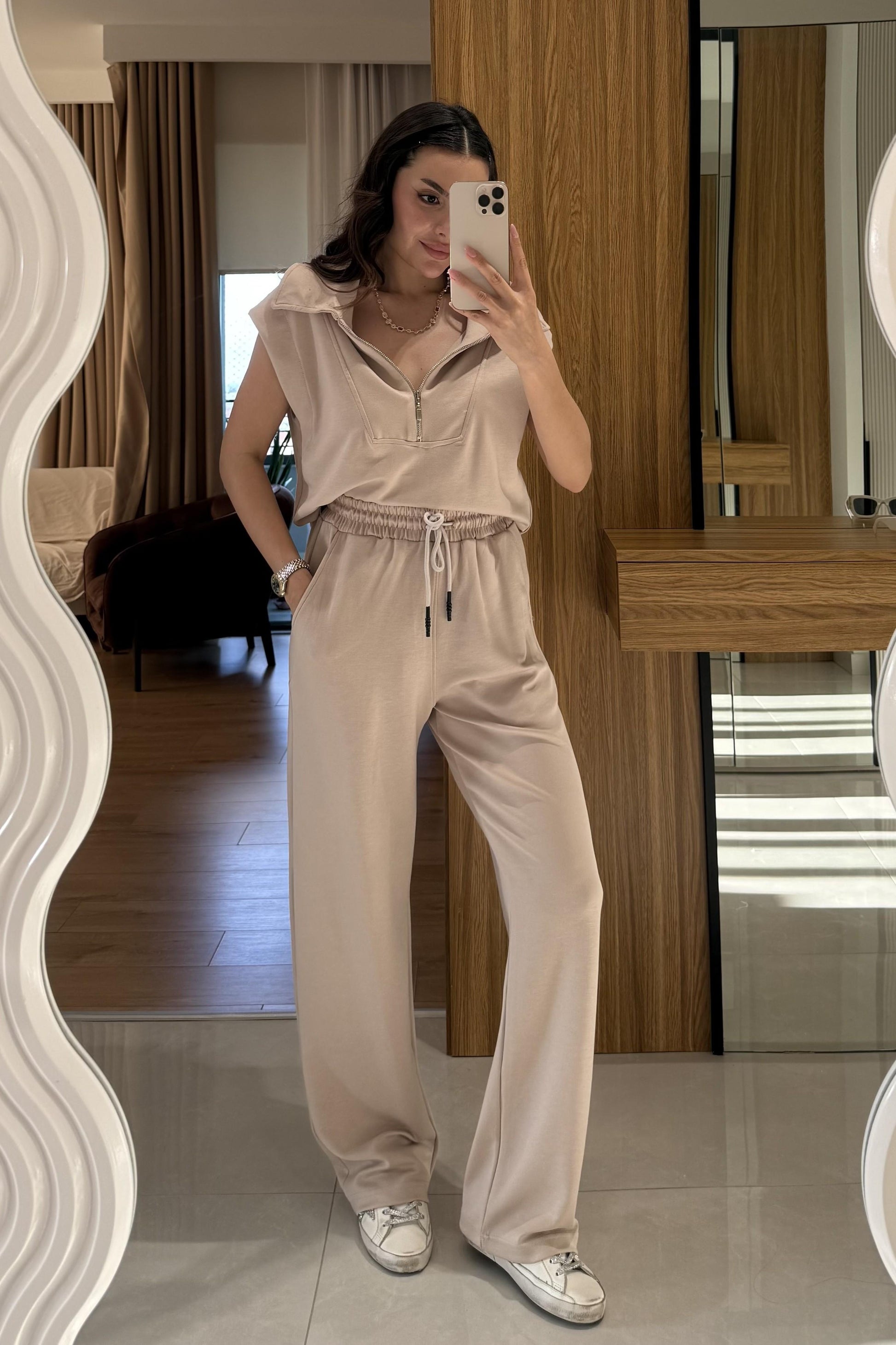 Orelia Bej Fermuarlı Modal Takım