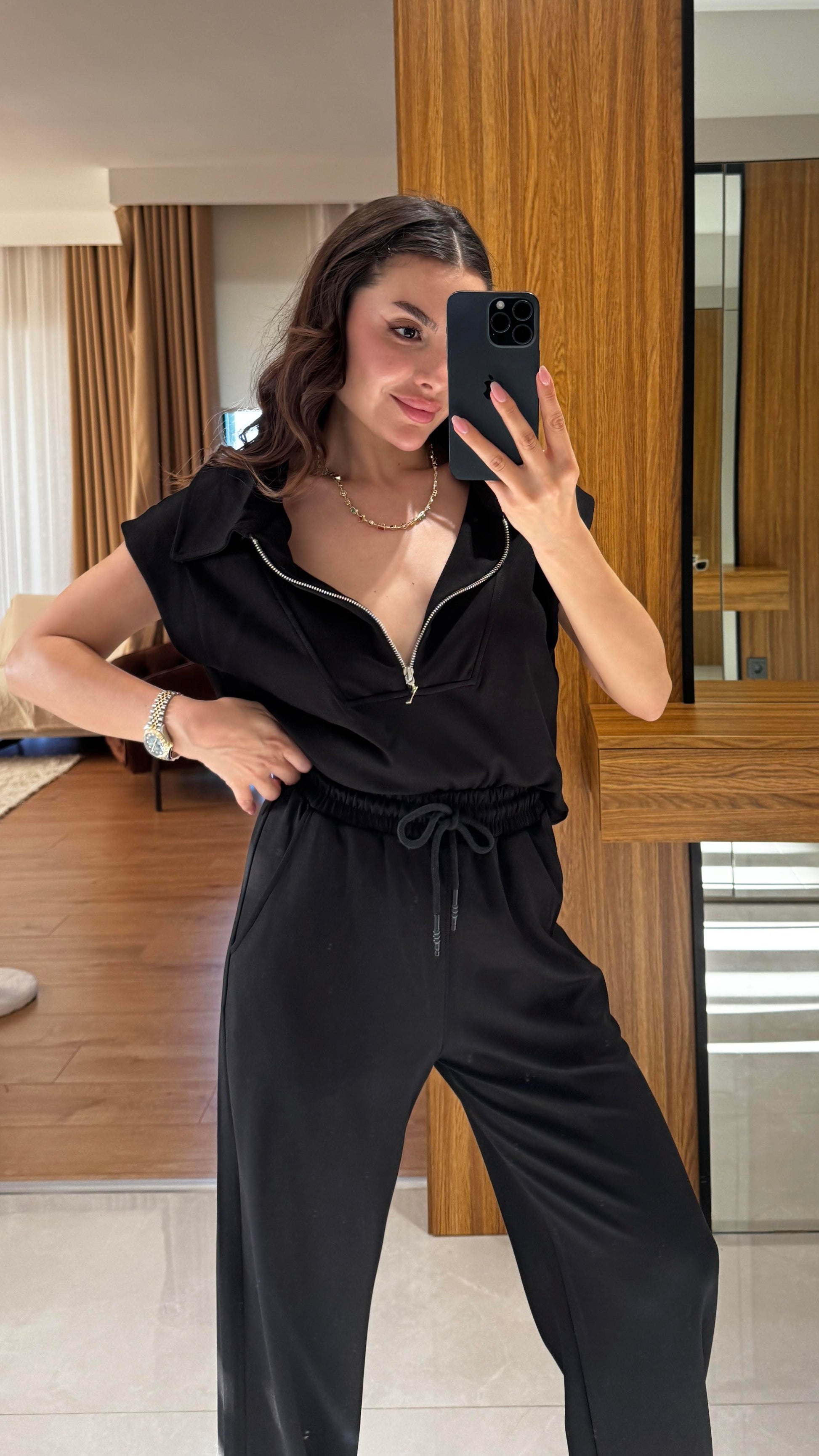 Orelia Siyah Fermuarlı Modal Takım