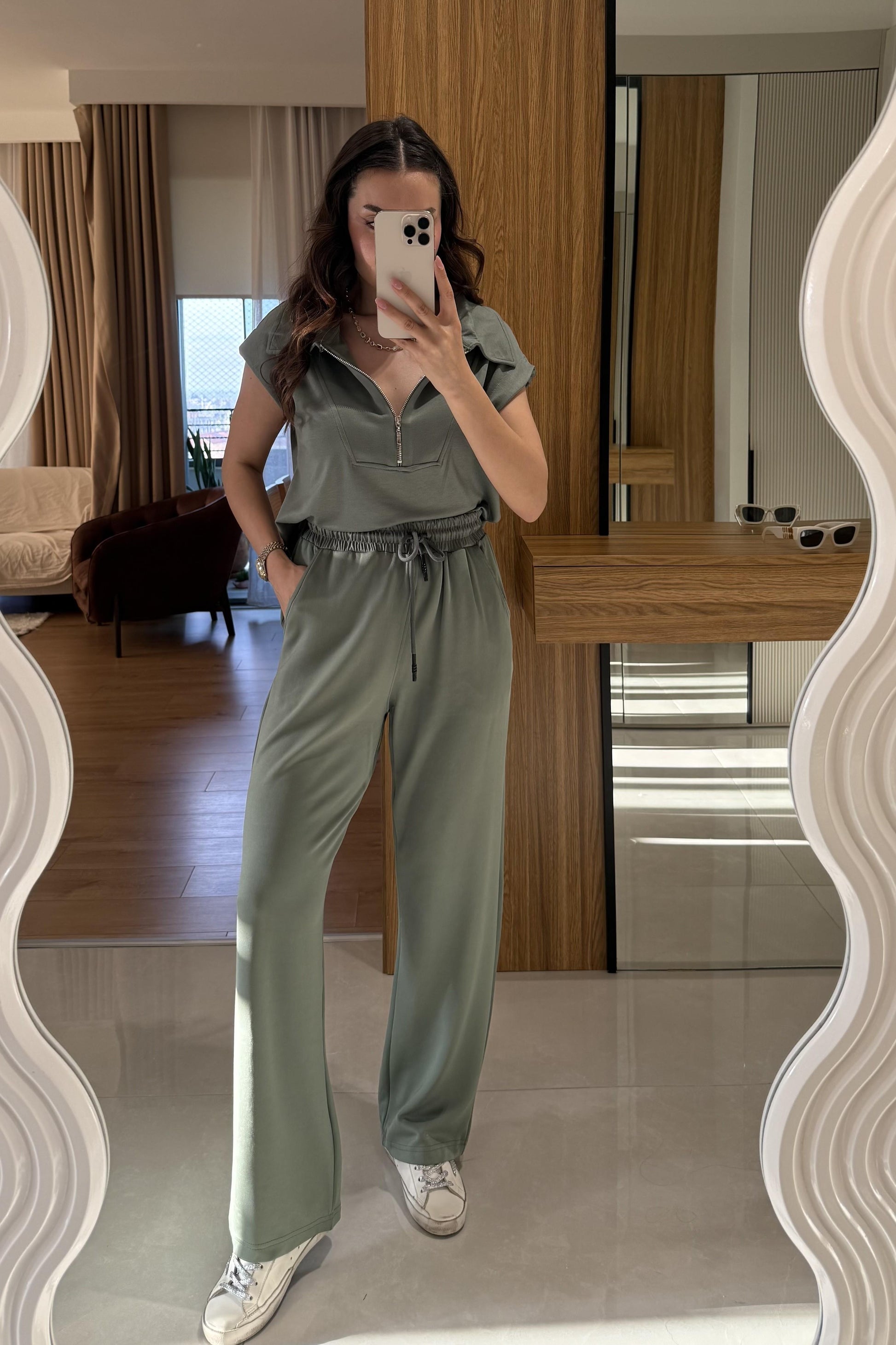 Orelia Yeşil Fermuarlı Modal Takım