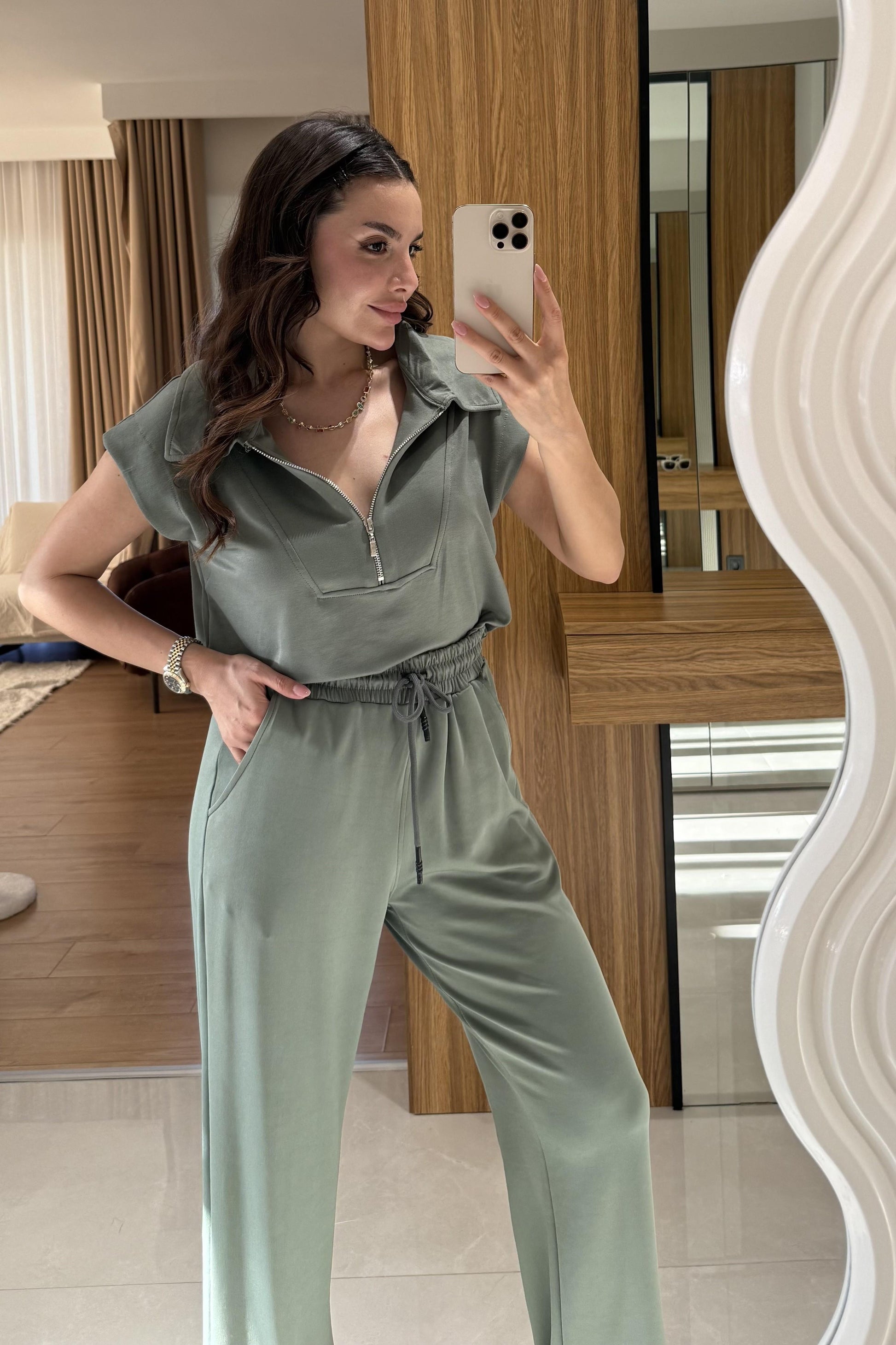 Orelia Yeşil Fermuarlı Modal Takım