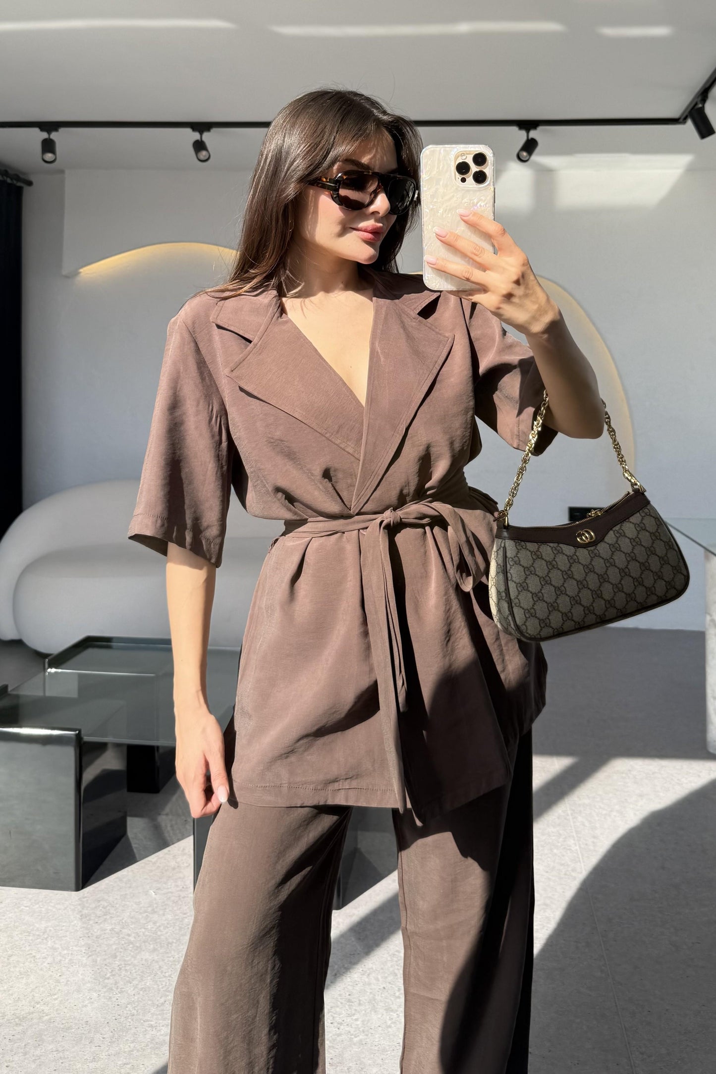 Oriel Kahve Bağlamalı Tensel Takım