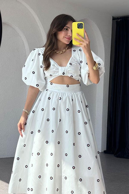 Orion Mavi Çiçek Nakışlı Crop Etek Takım