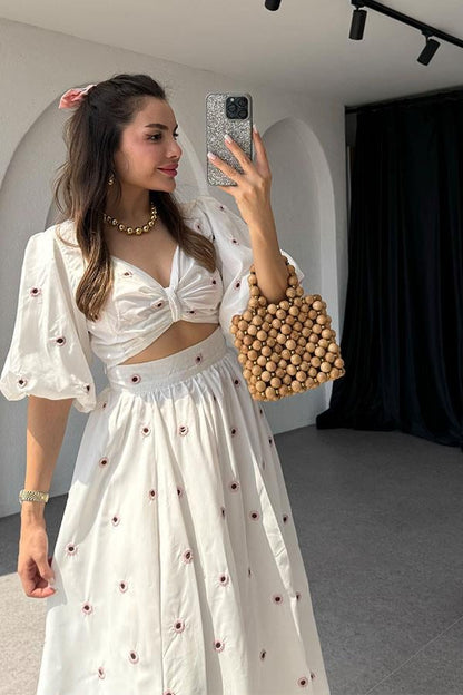 Orion Pembe Çiçek Nakışlı Crop Etek Takım