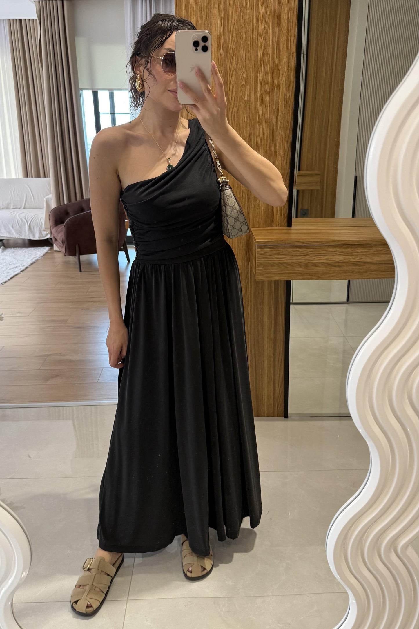 Oslo Siyah Tek Omuz Modal Elbise