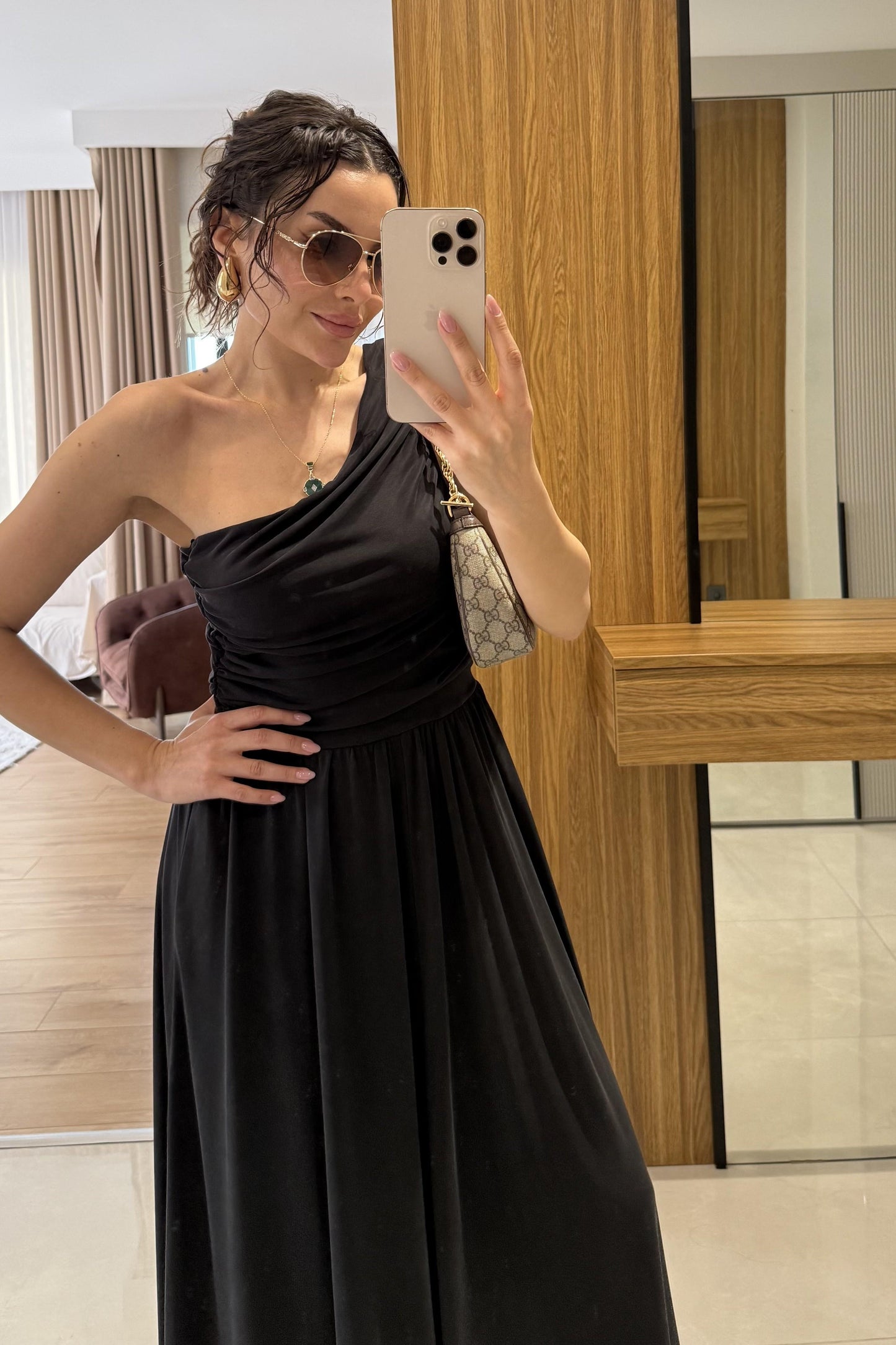 Oslo Siyah Tek Omuz Modal Elbise