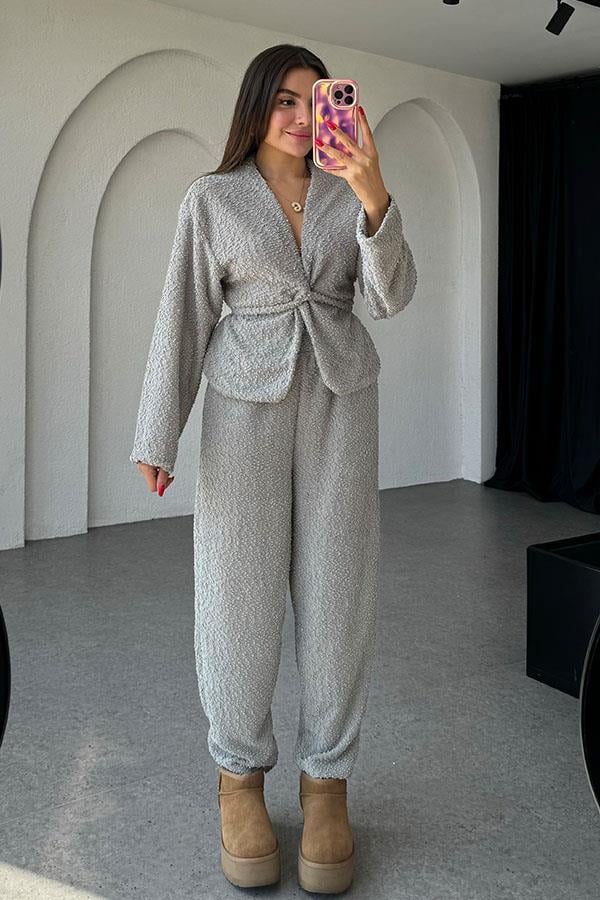 Otis Bağlamalı Dokulu Gri Takım