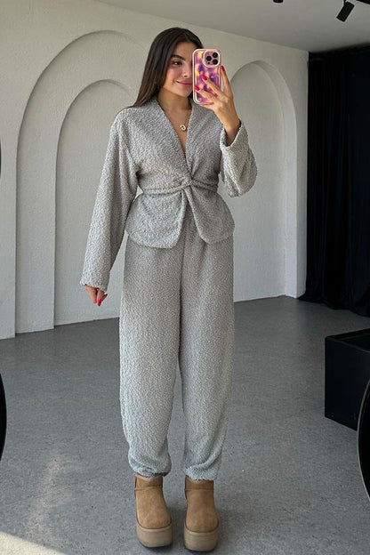 Otis Bağlamalı Dokulu Gri Takım