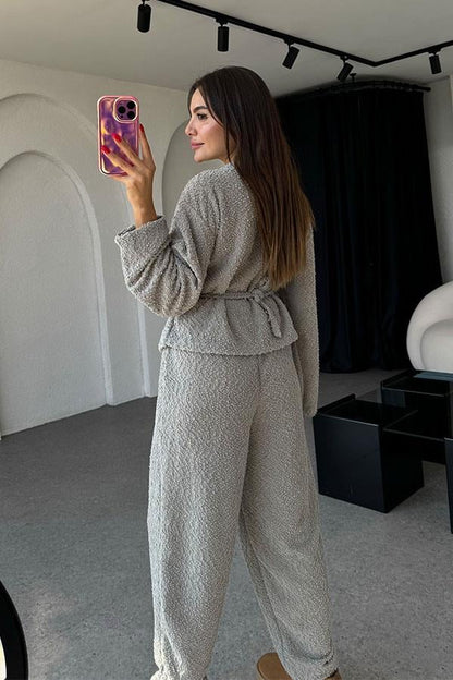 Otis Bağlamalı Dokulu Gri Takım