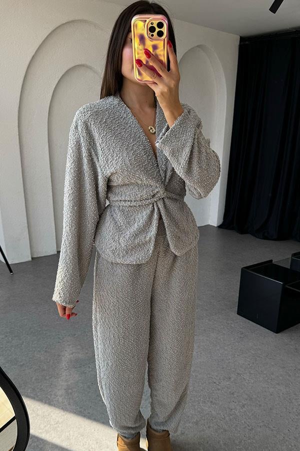 Otis Bağlamalı Dokulu Gri Takım