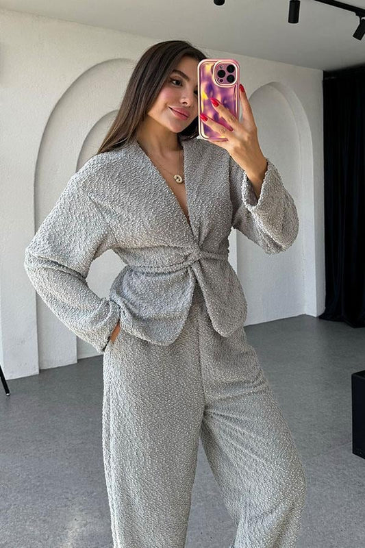 Otis Bağlamalı Dokulu Gri Takım
