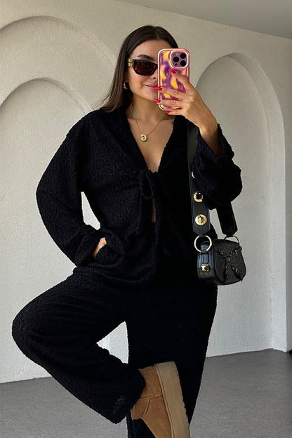 Otis Bağlamalı Dokulu Siyah Takım