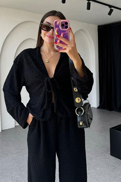 Otis Bağlamalı Dokulu Siyah Takım