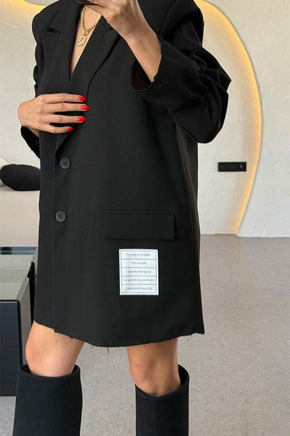 Pablo Siyah Cebi Yazılı Blazer Ceket