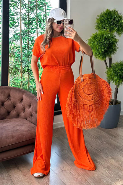 Panky yarım kol spor gofre takım - Turuncu