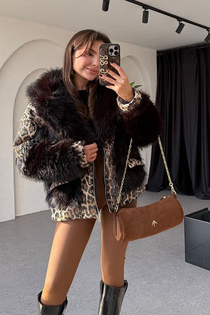 Panthera Siyah Pulpayet Detaylı Premium Kürk Kaban