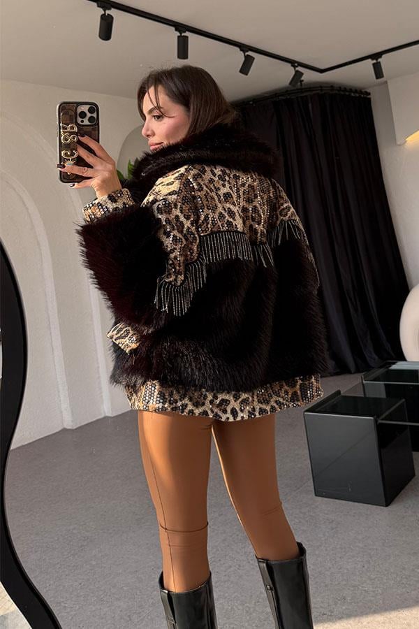 Panthera Siyah Pulpayet Detaylı Premium Kürk Kaban