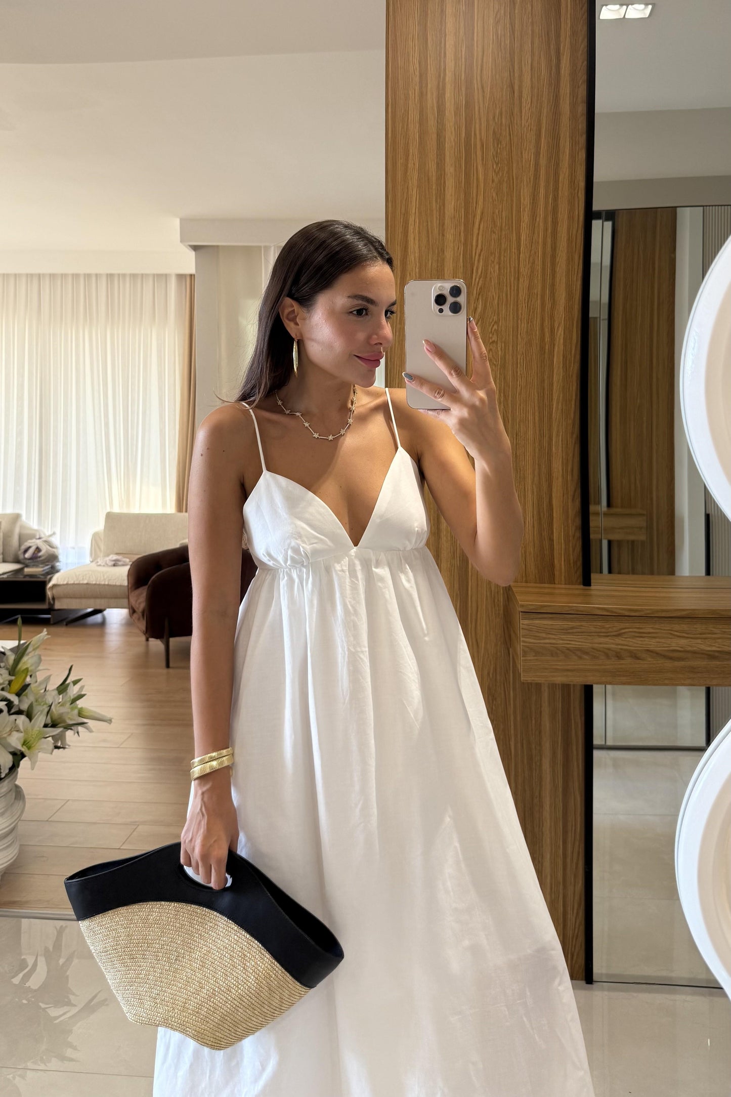 Paola Beyaz Sırt Dekolteli Maxi Elbise