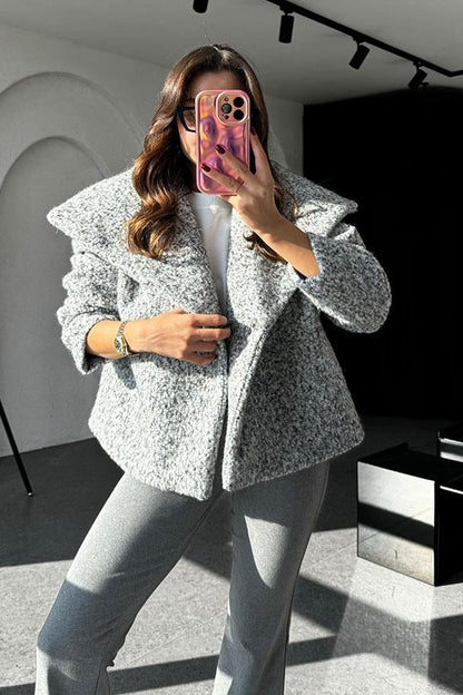 Parsley Gri Kırçıllı Yakalı Mini Kaban