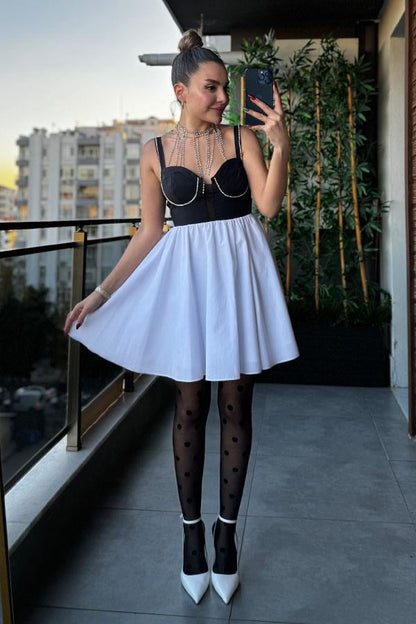 Party Siyah Beyaz Tasarım Elbise