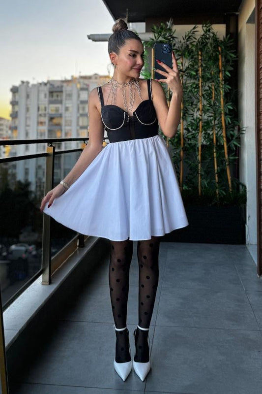 Party Siyah Beyaz Tasarım Elbise