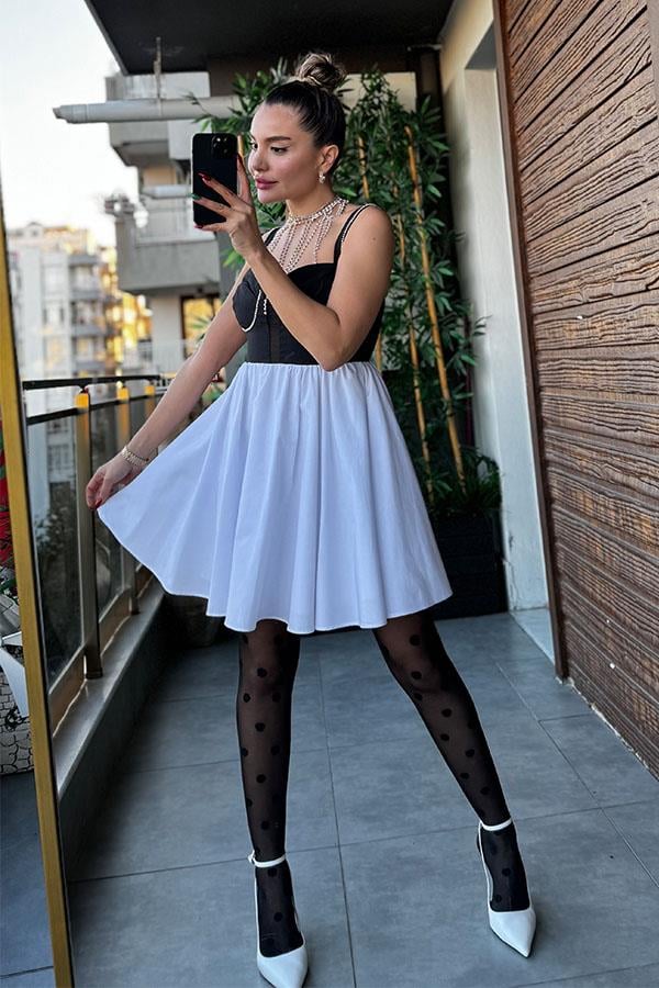 Party Siyah Beyaz Tasarım Elbise