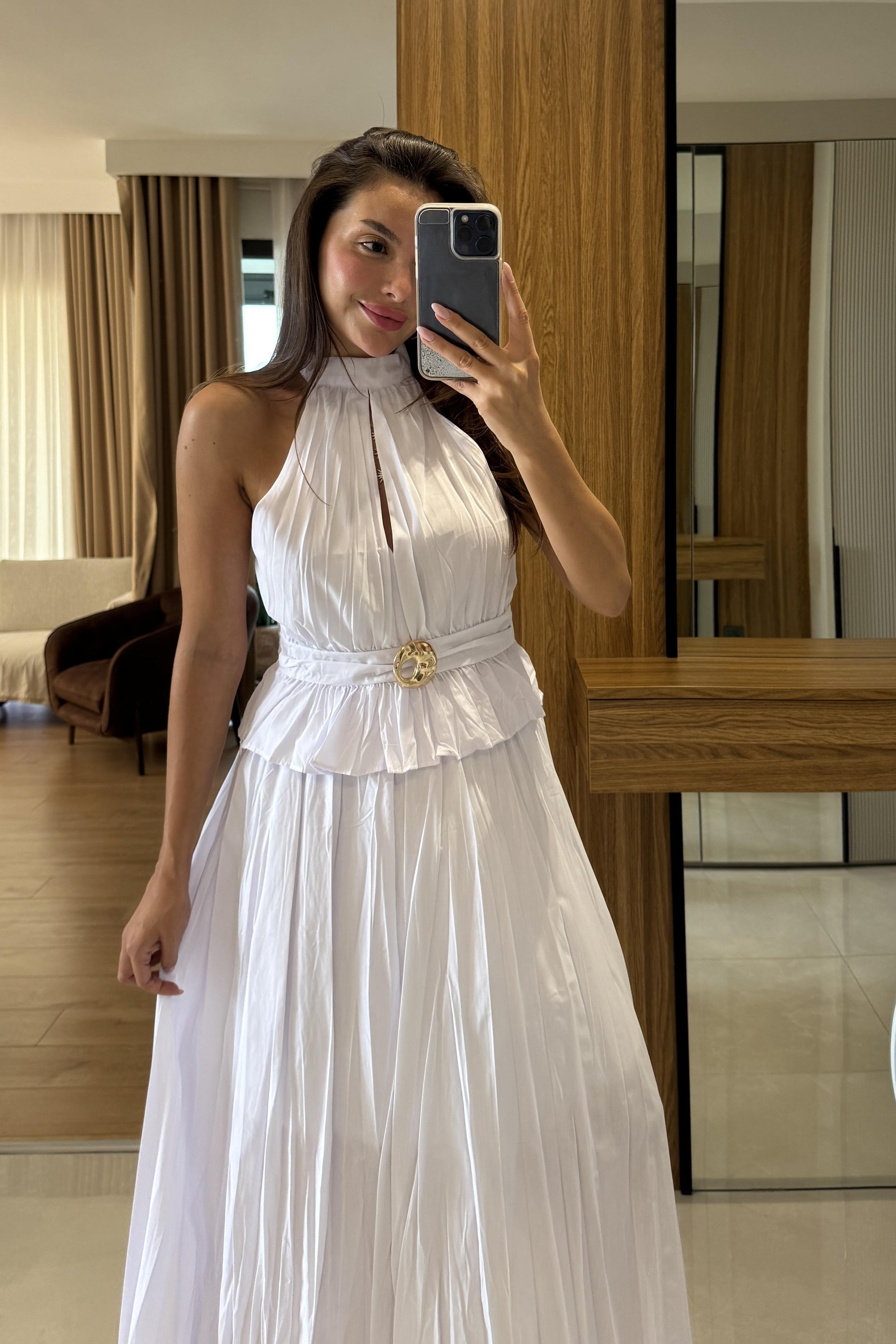 Pearce Beyaz Gold Tokalı Etekli Takım