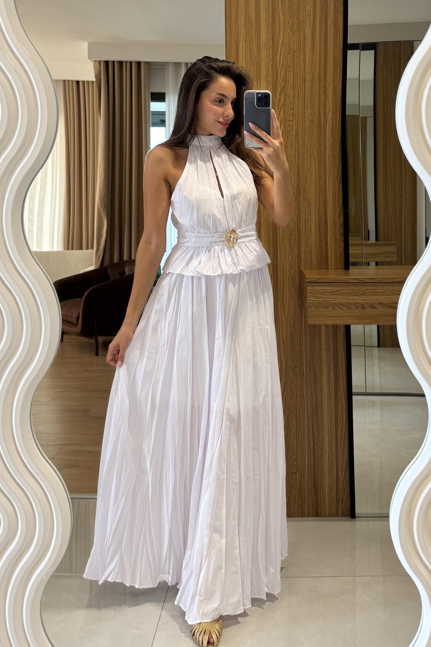 Pearce Beyaz Gold Tokalı Etekli Takım