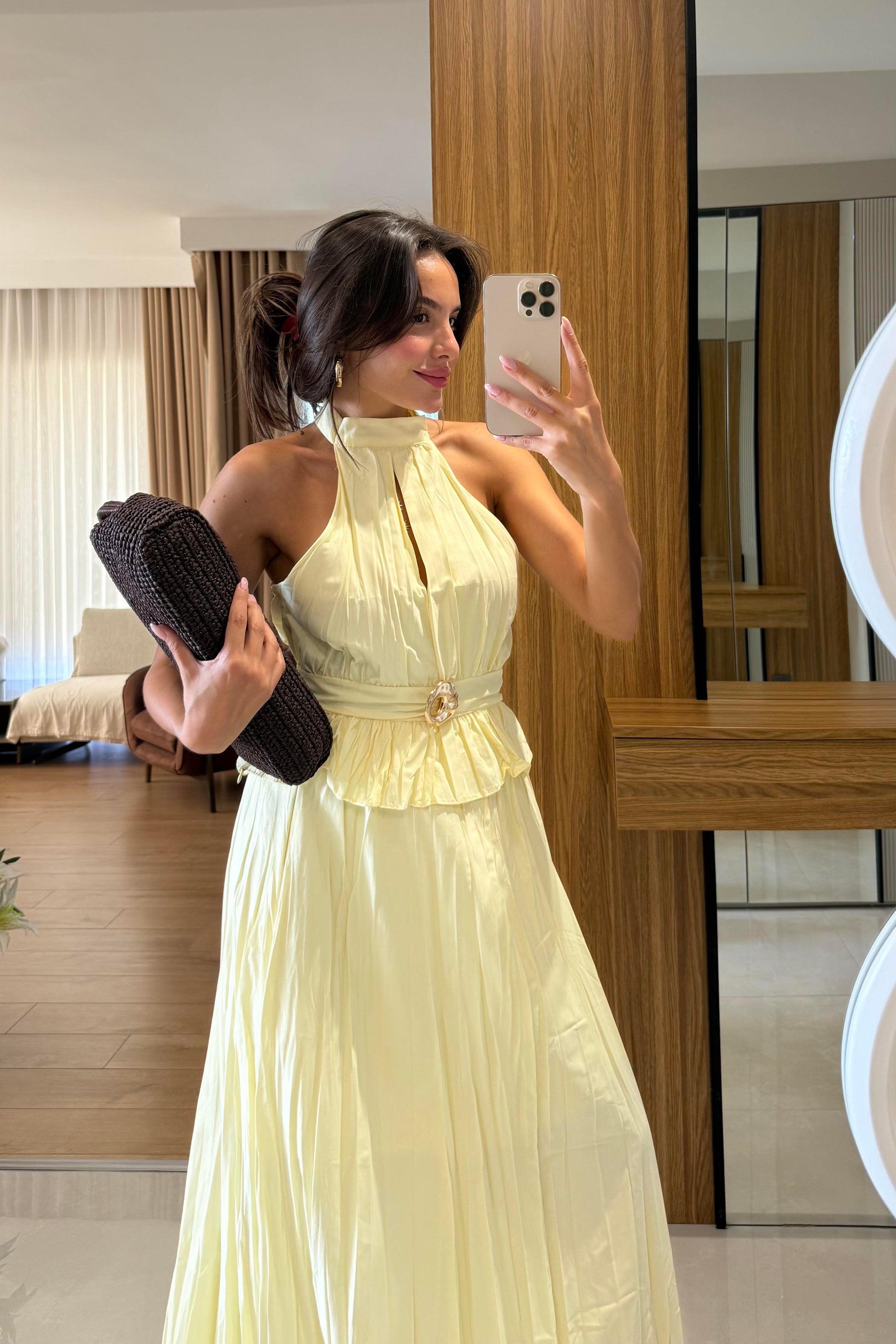 Pearce Sarı Gold Tokalı Etekli Takım