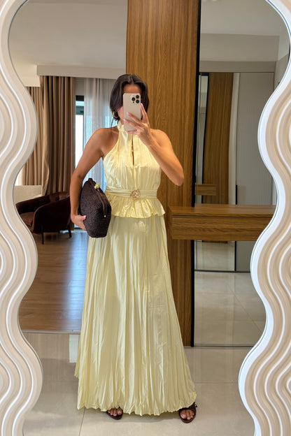 Pearce Sarı Gold Tokalı Etekli Takım