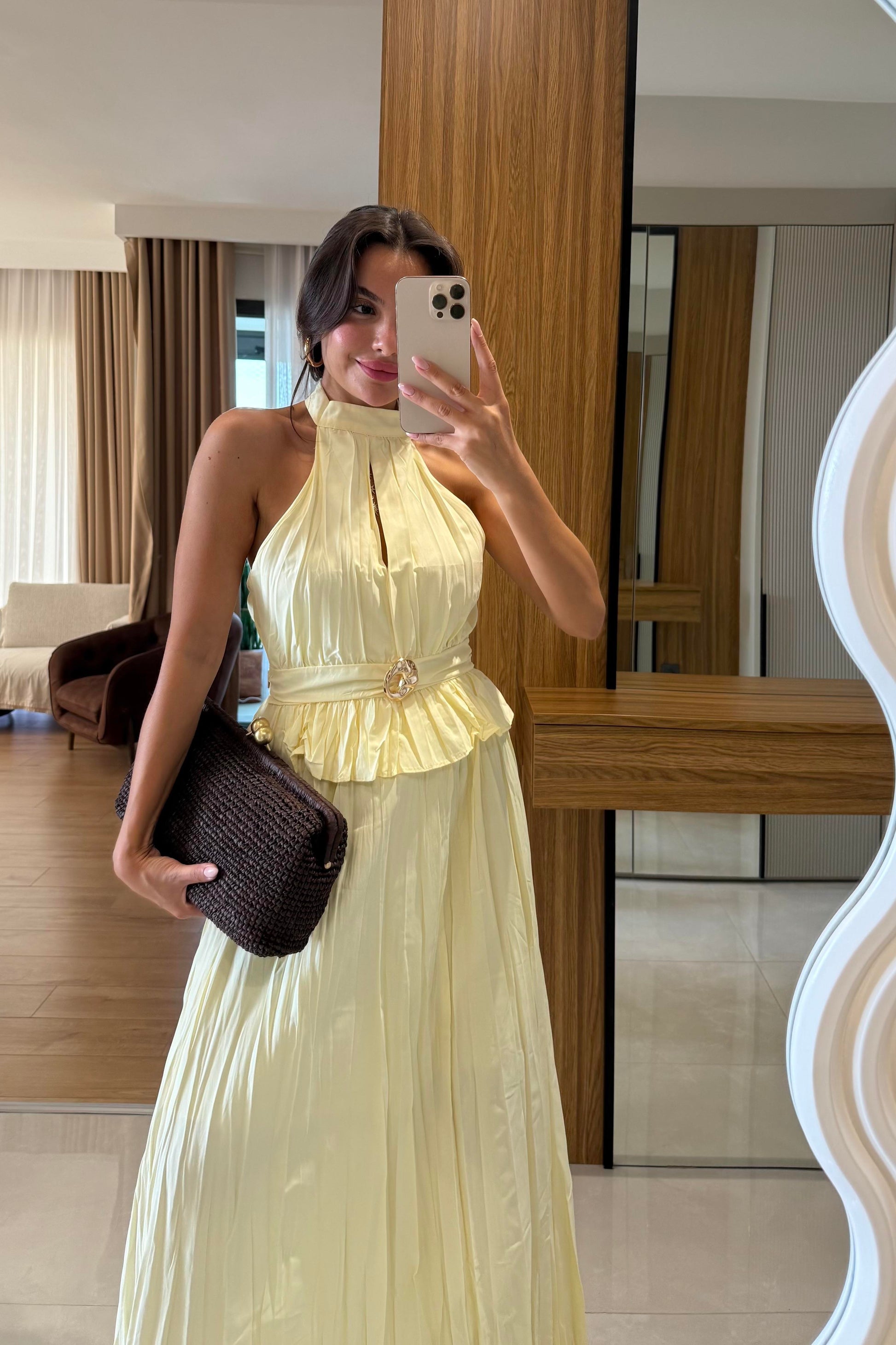 Pearce Sarı Gold Tokalı Etekli Takım